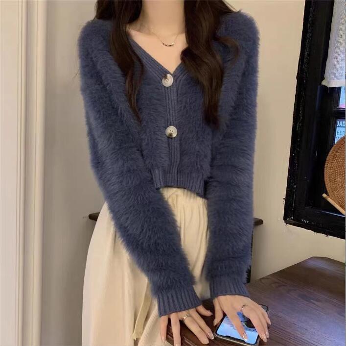 レディースカーディガン ショート丈ふわもこニットカーディガン レディース 5色展開 フリーサイズ