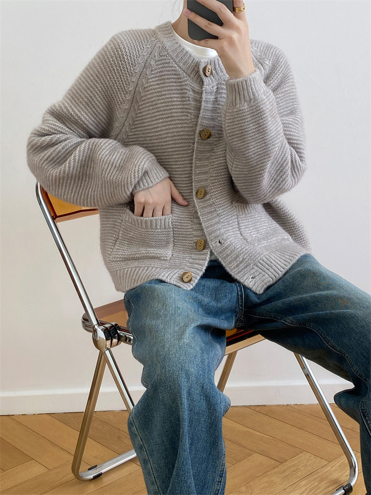 レディースカーディガン 柔らか長袖ショート丈ニットカーディガン