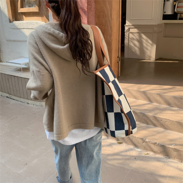 レディースカーディガン フード付きミドル丈ニットカーディガン レイヤード万能アイテム