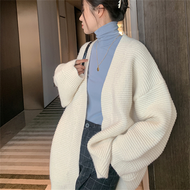 レディースカーディガン ロング丈ニットカーディガン ゆったり長袖セーター