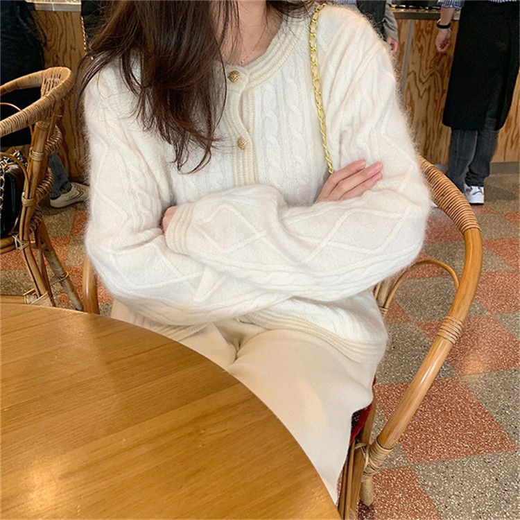 レディースカーディガン 秋冬新作 麻花編み ミドル丈 ニットカーディガン