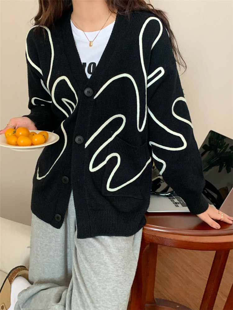 レディースカーディガン 秋冬ゆったりミドル丈ニットカーディガン長袖　デザインカーディガン
