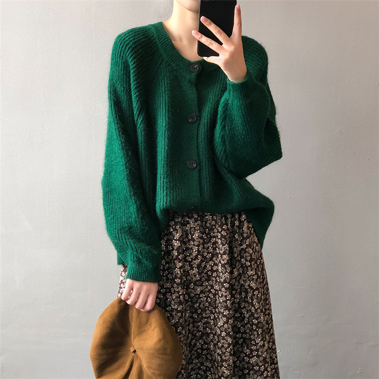 レディースカーディガン ゆったりシルエット ミドル丈 厚手ニット カーディガン