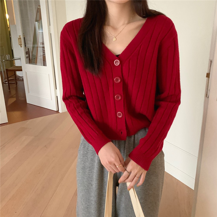 レディースカーディガン 女性らしいショート丈ニットカーディガン