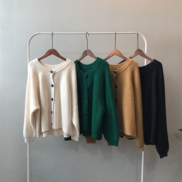 レディースカーディガン ゆったりシルエット ミドル丈 厚手ニット カーディガン