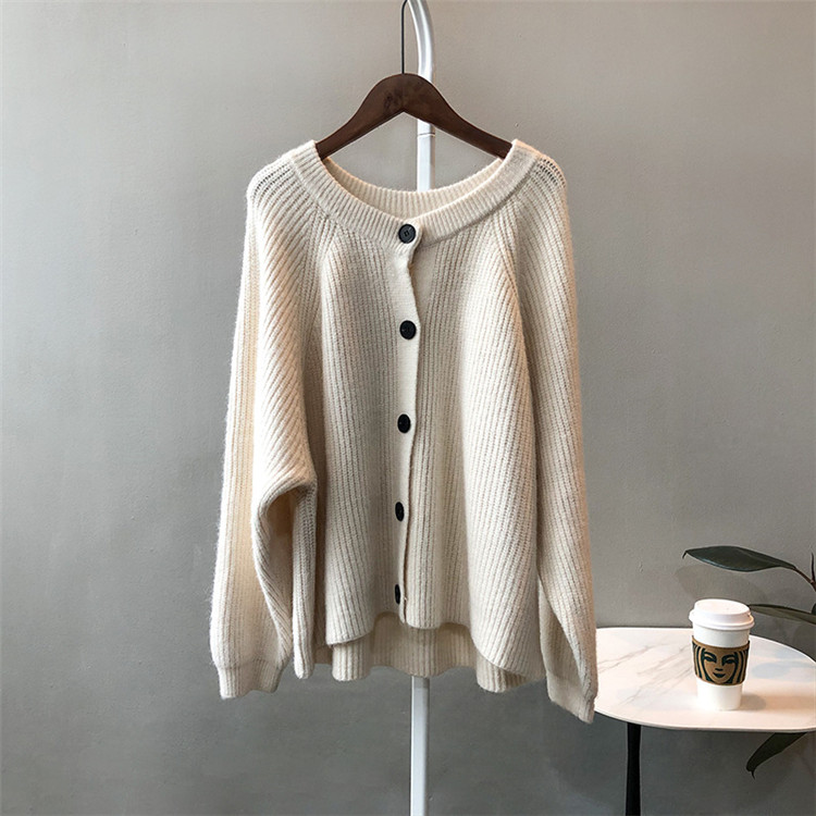 レディースカーディガン ゆったりシルエット ミドル丈 厚手ニット カーディガン