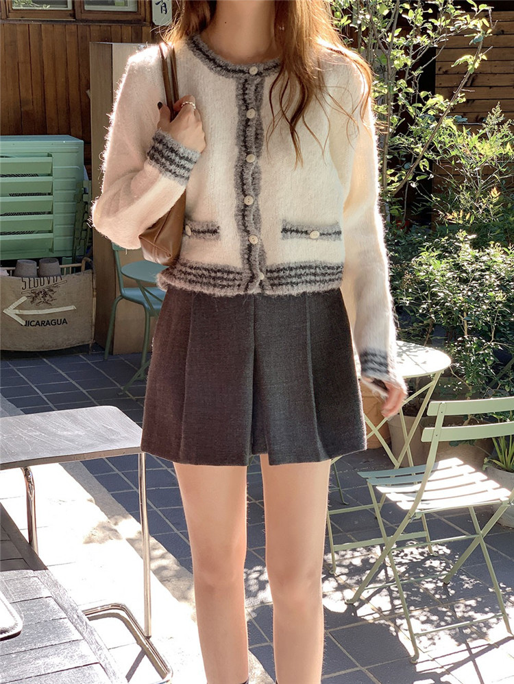 レディースカーディガン 上品な大人可愛いショート丈ニットカーディガン