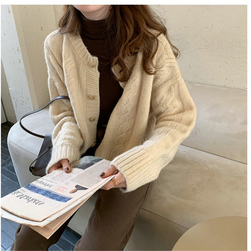 レディースカーディガン ふんわりリブ編みニットショート丈カーディガン長袖羽織