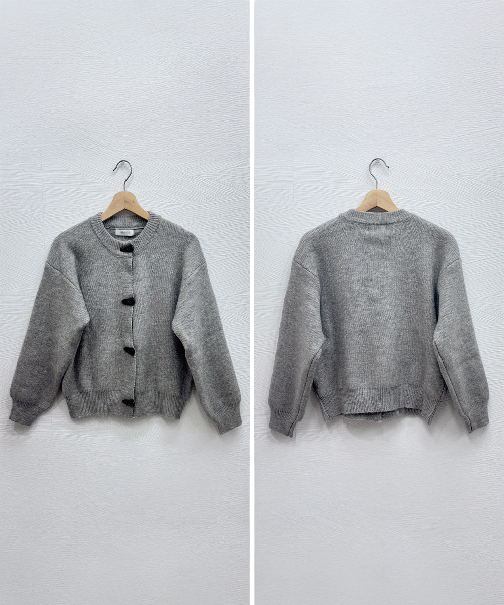 レディースカーディガン ミドル丈 韓国風牛角型トグルボタンニットカーディガン