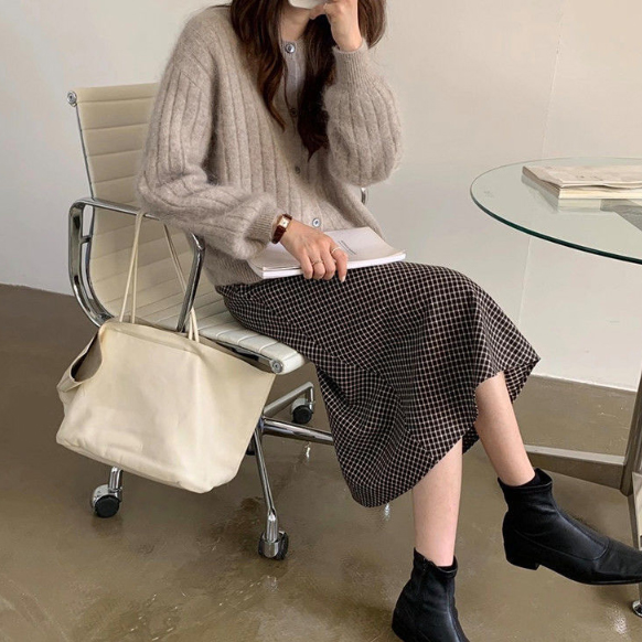 レディースカーディガン ミドル丈シャギーニットカーディガン羽織り