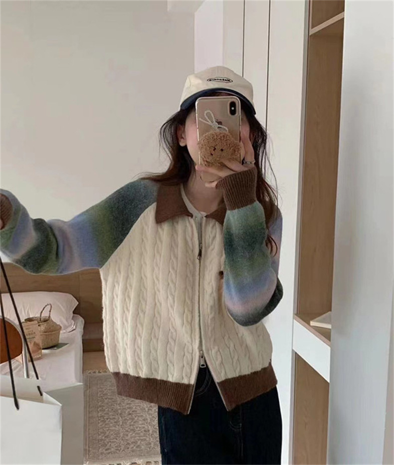 レディースカーディガン ミドル丈 グラデーション ダブル ニットカーディガン