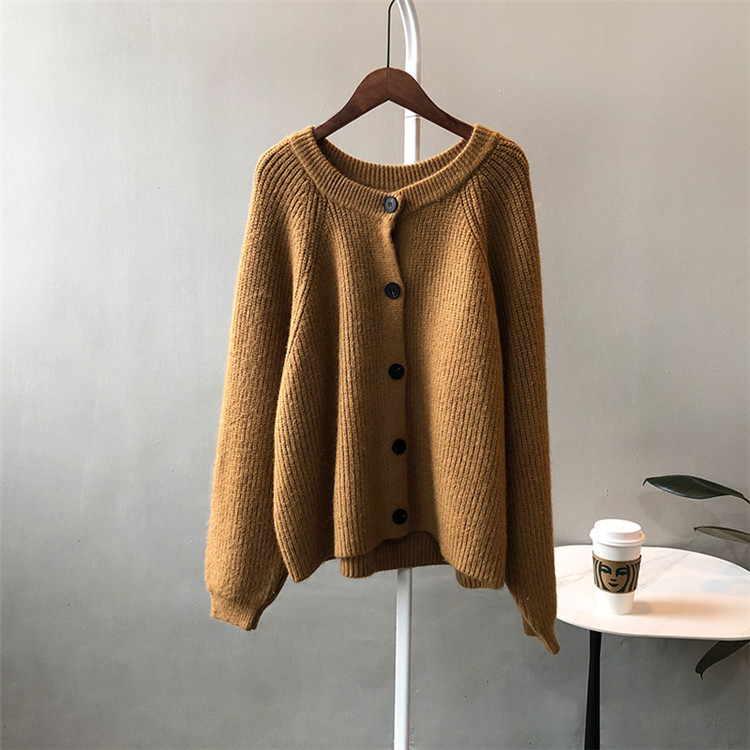 レディースカーディガン ゆったりシルエット ミドル丈 厚手ニット カーディガン