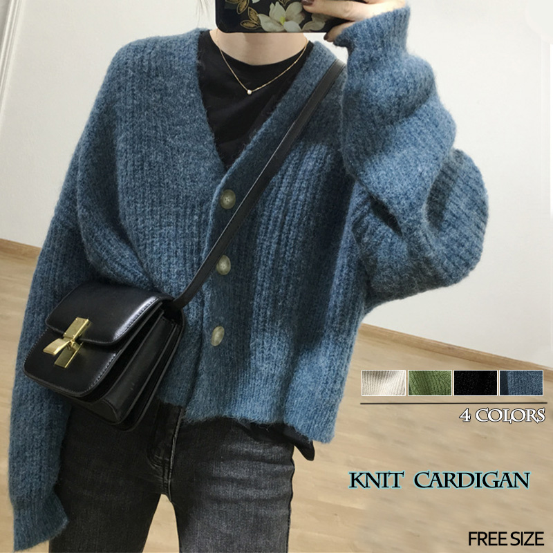 レディースカーディガン ショート丈 ふわふわニットカーディガン 長袖ボタン 羽織り