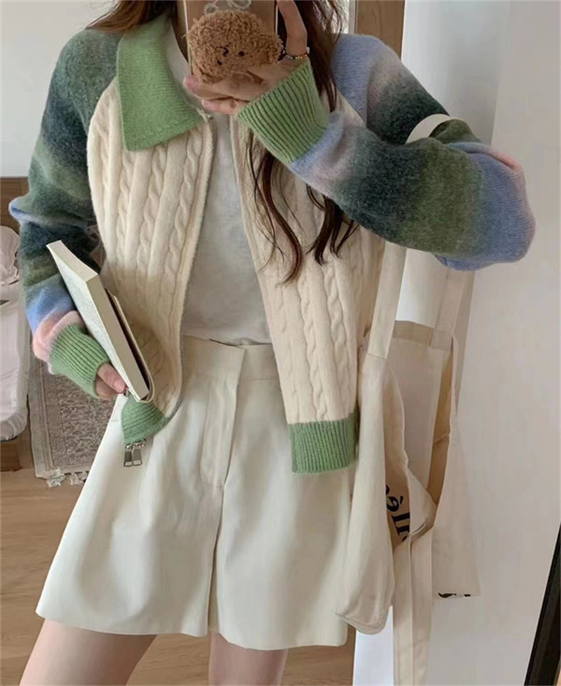 レディースカーディガン ミドル丈 グラデーション ダブル ニットカーディガン