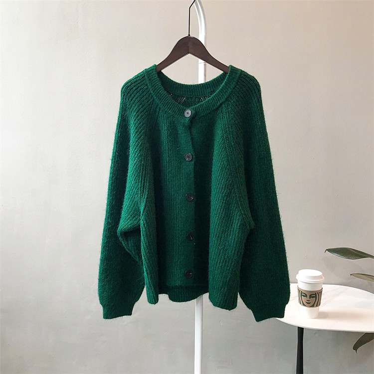 レディースカーディガン ゆったりシルエット ミドル丈 厚手ニット カーディガン