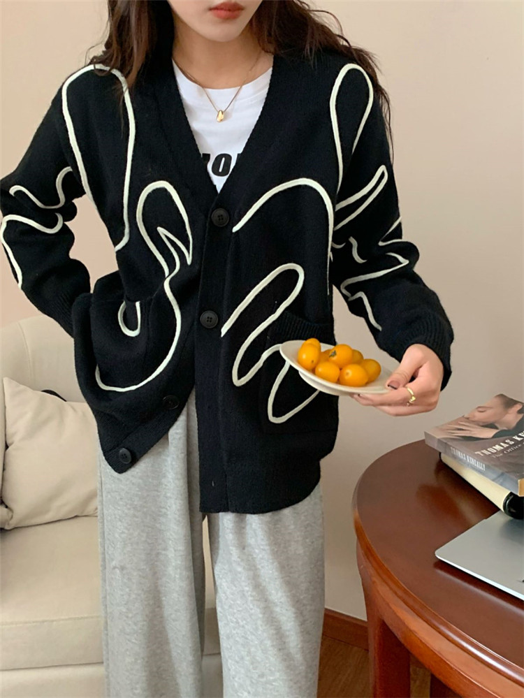レディースカーディガン 秋冬ゆったりミドル丈ニットカーディガン長袖　デザインカーディガン