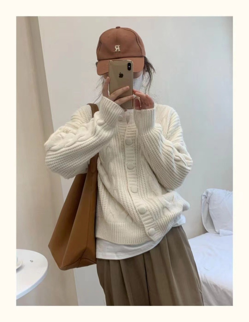 レディースカーディガン ショート丈 ケーブル編みニットカーディガン ゆったり体型カバー厚手羽織り