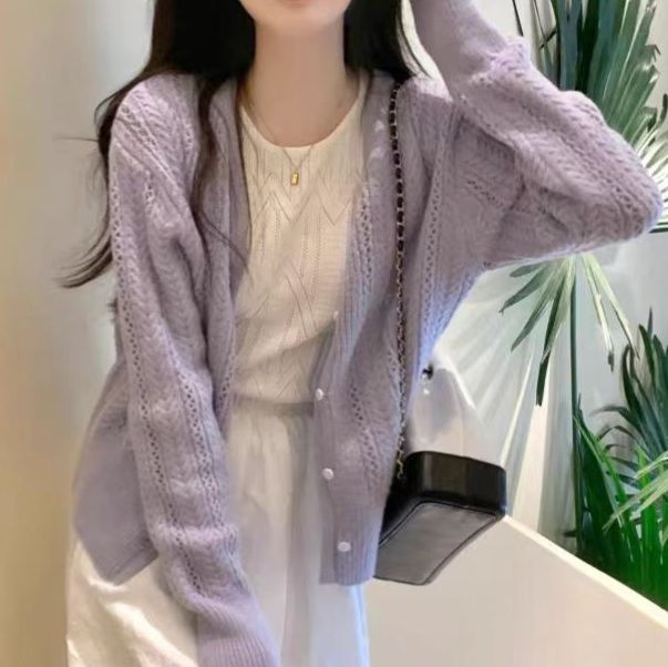 ニットカーディガン ニットカーディガン ふんわり優美なケーブル編みカーディガン