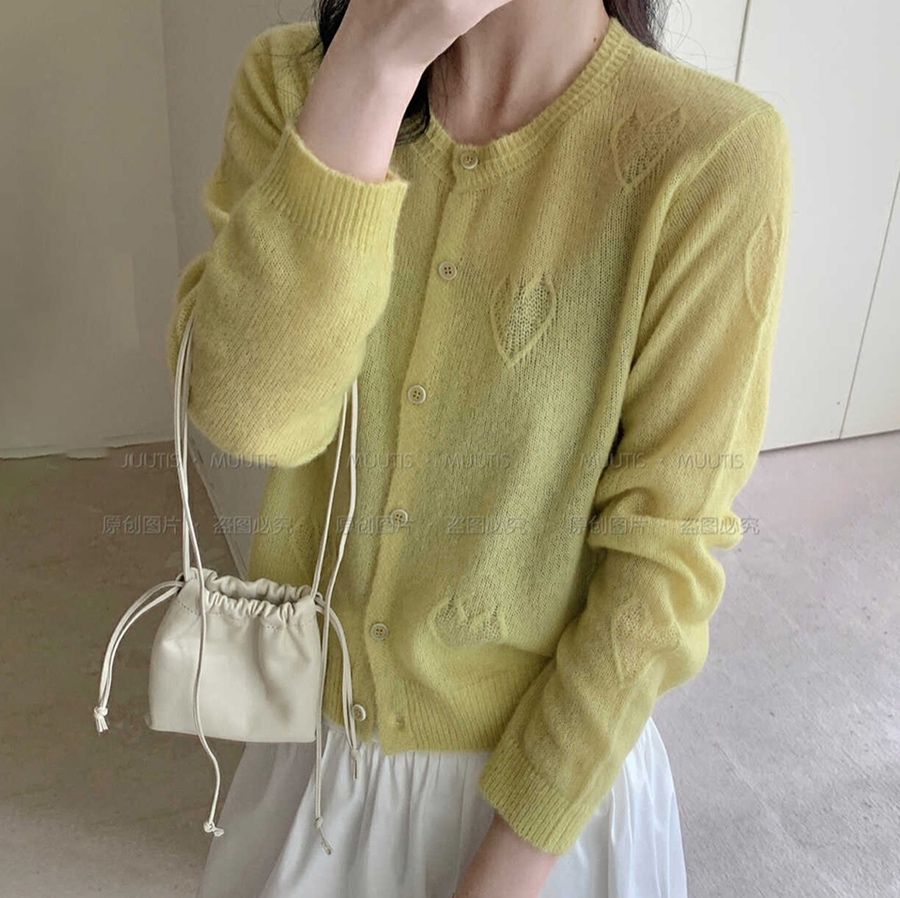 ニットカーディガン ハートモチーフ モヘアカーディガン