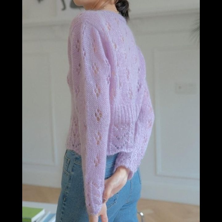 ニットカーディガン ふんわり透かし編みモヘアカーディガン