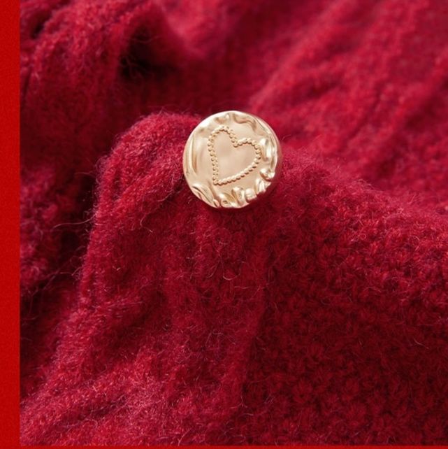ニットカーディガン 上品な金ボタン付きふわふわシャギーニットカーディガン