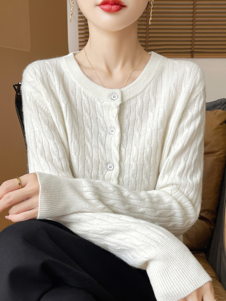 ニットカーディガン やわらか縄編みモヘアカーディガン