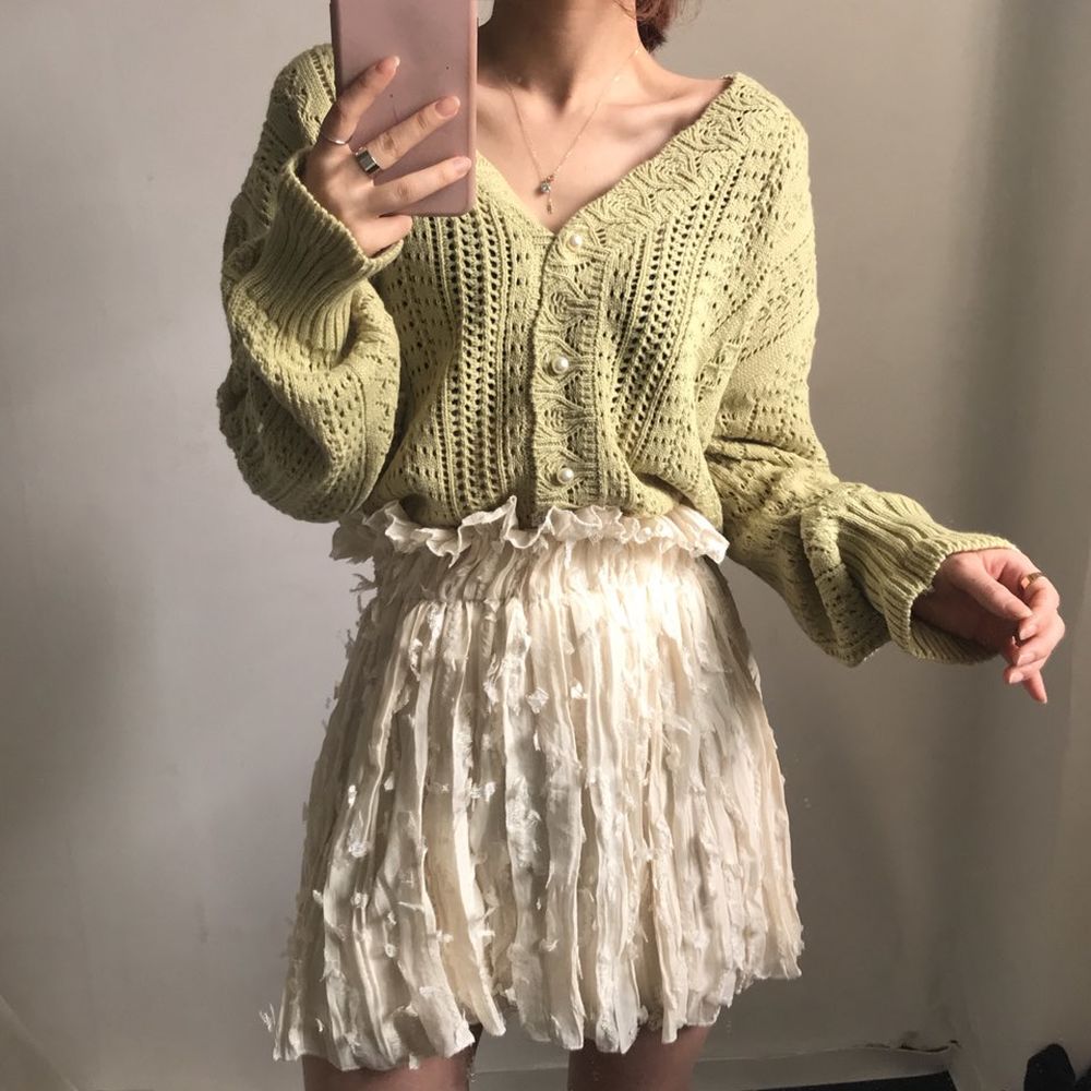 ニットカーディガン 優美透かし編みレトロカーディガン