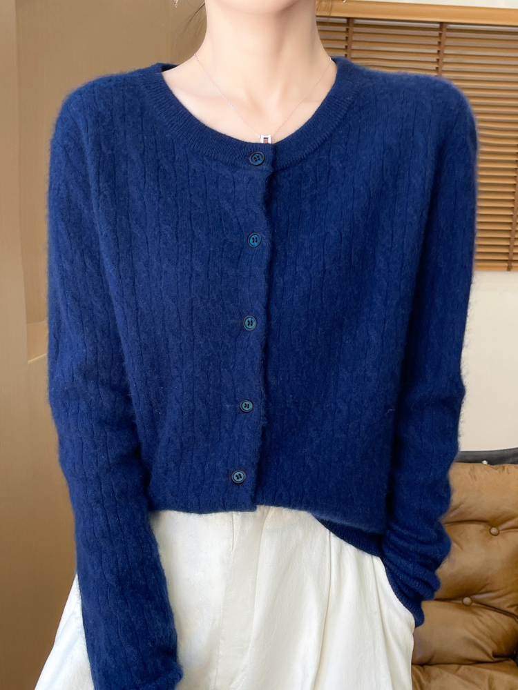 ニットカーディガン やわらか縄編みモヘアカーディガン