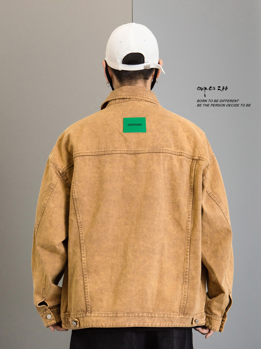 メンズ カーディガン  ゆったりシルエット襟付きデニムジャケット