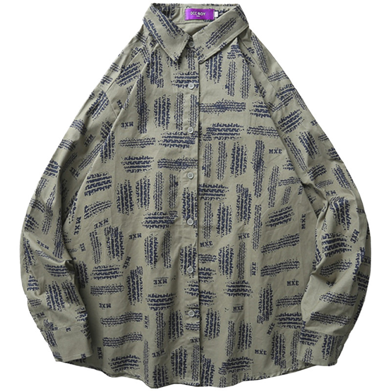 メンズ カーディガン  レトロ柄プリント襟付き長袖