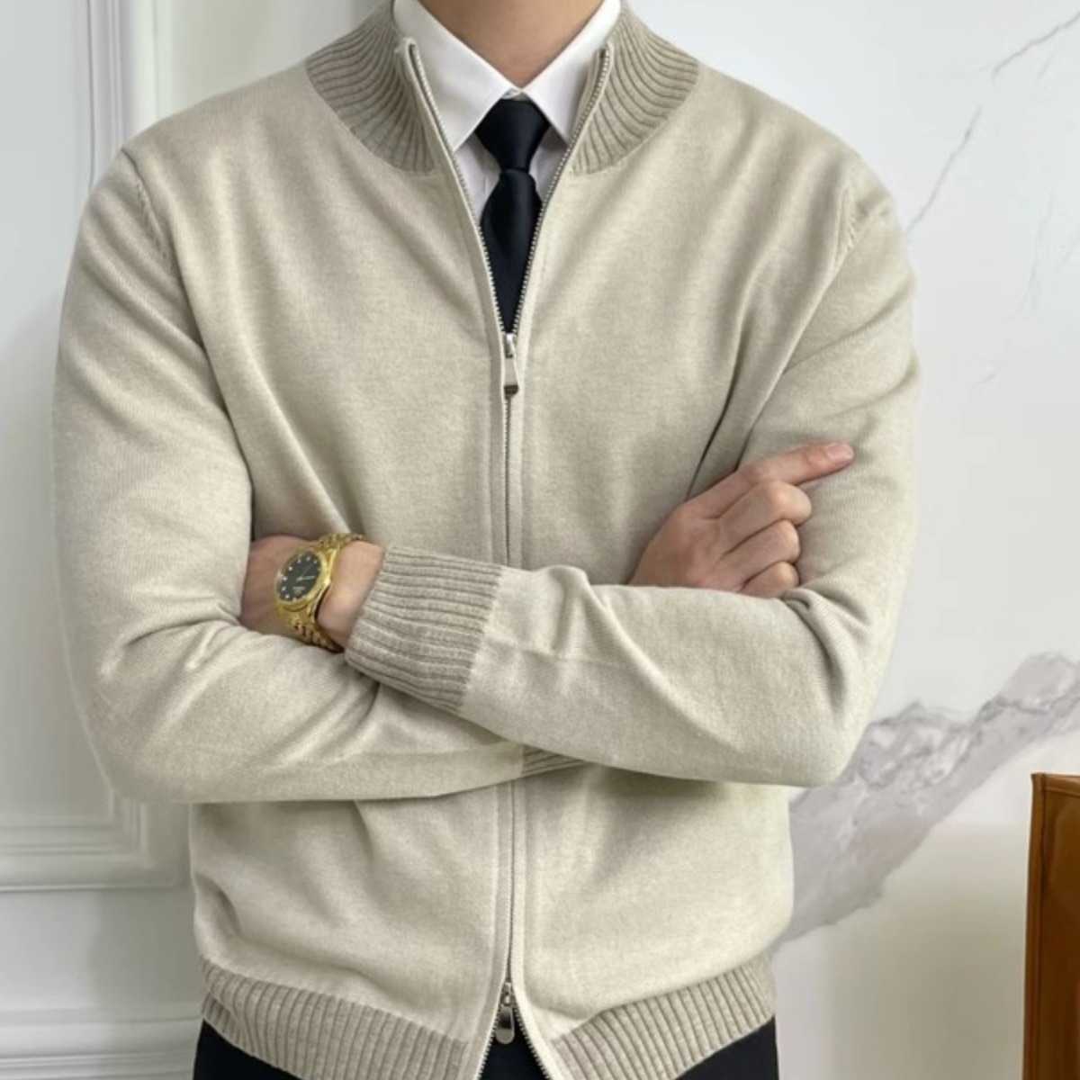 カーディガン メンズ クラシカル リブ仕様 ジップアップカーディガン