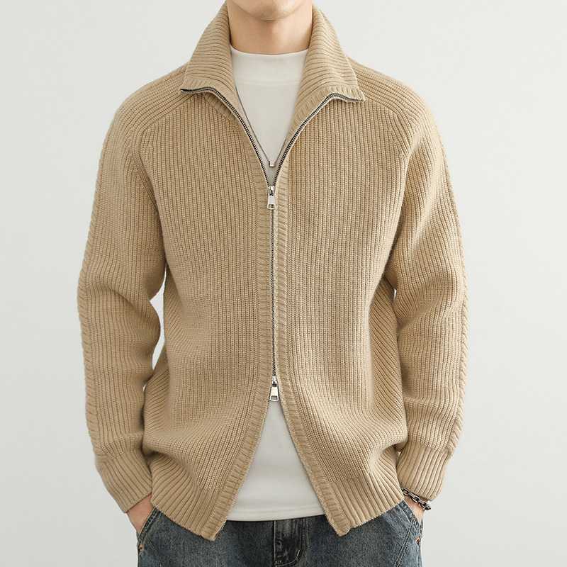 カーディガン メンズ シンプル リブ編み ジップアップ ニット