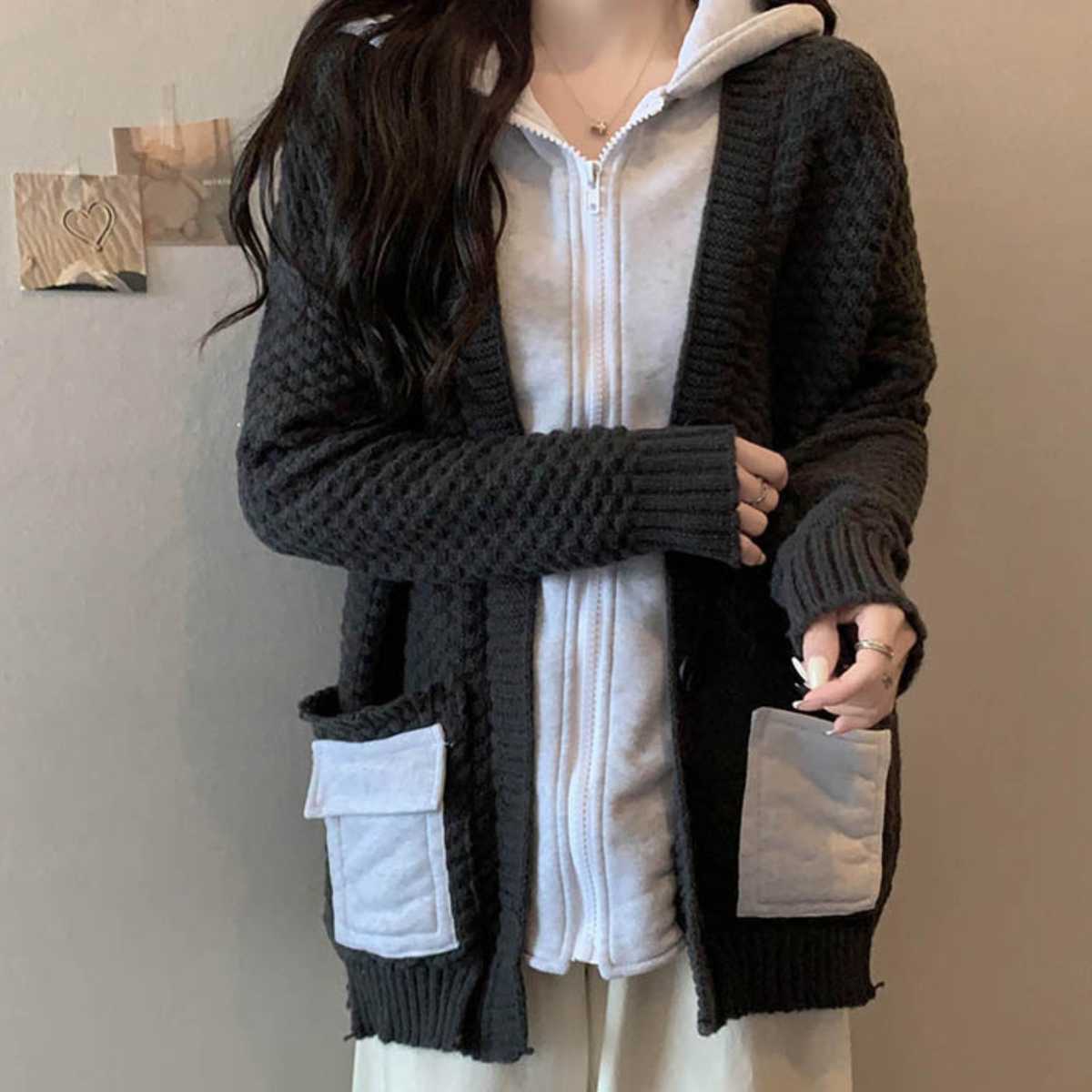 カーディガン メンズ ニットデザイン ポケット付きジップアップカーディガン