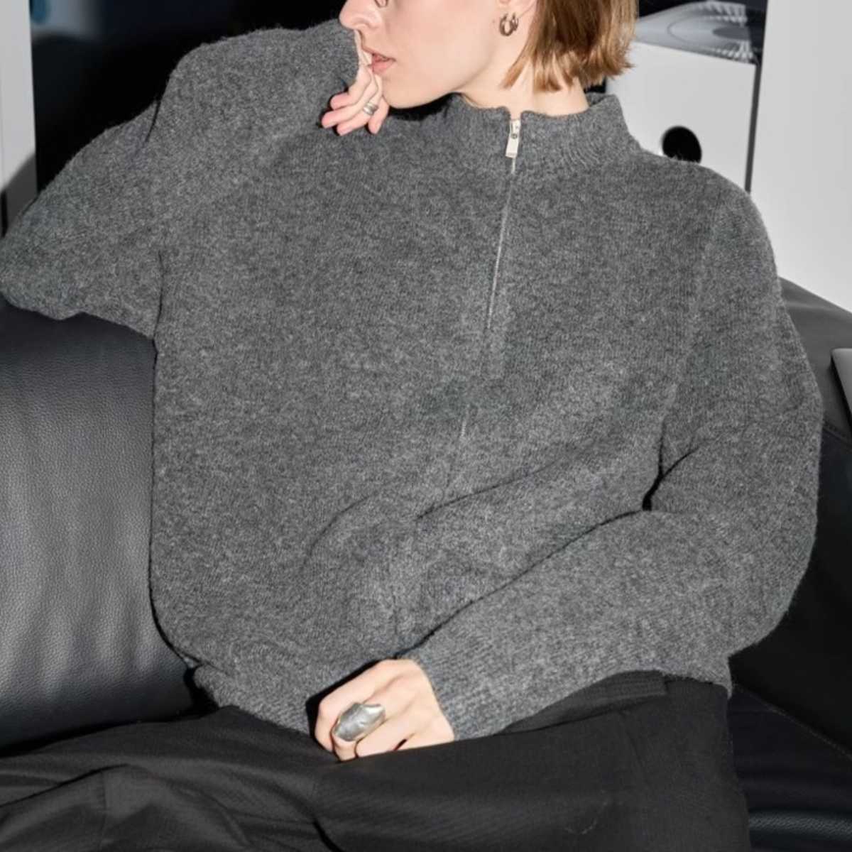 カーディガン メンズ ざっくり編みジップアップニットカーディガン