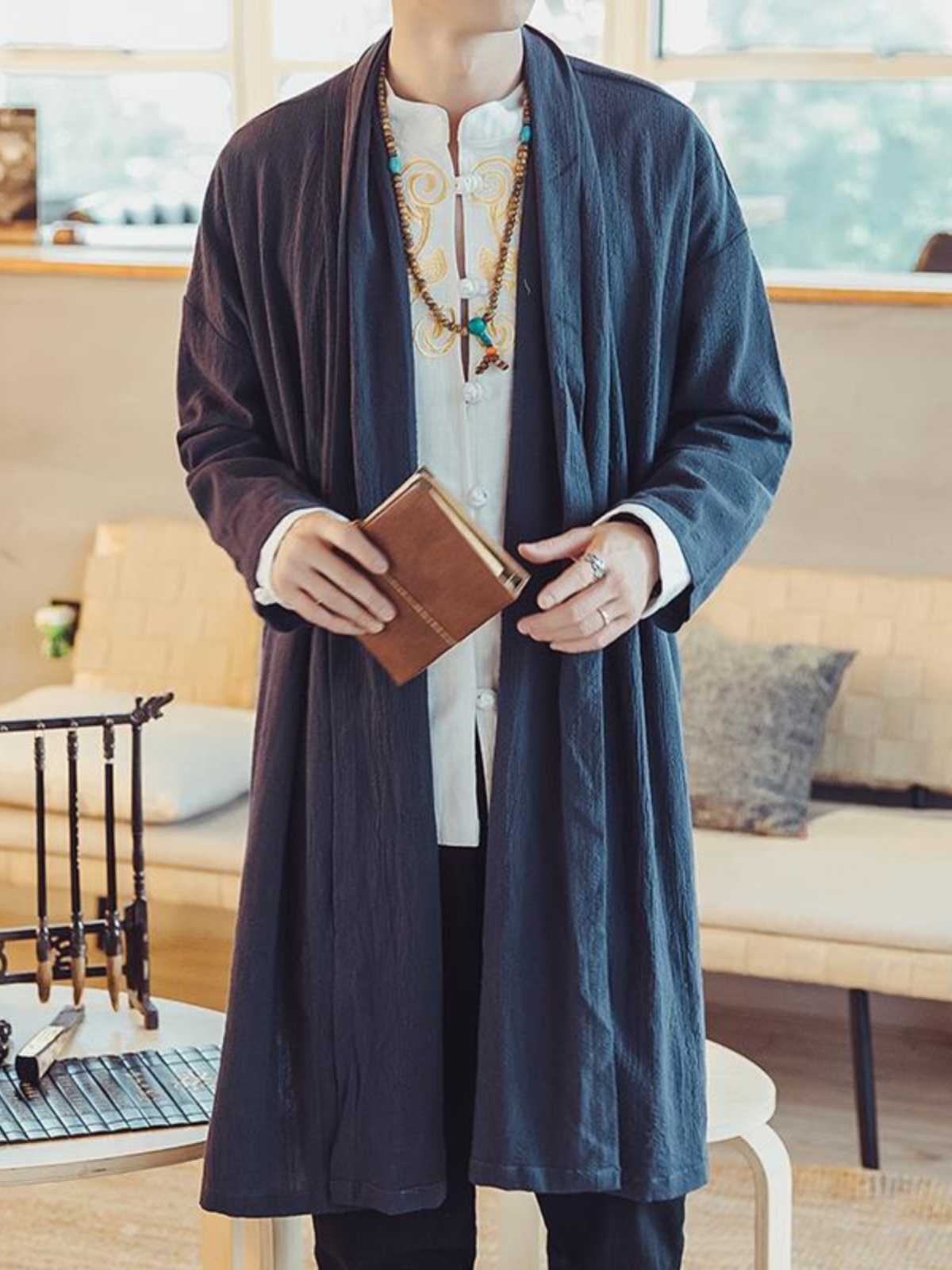 カーディガン メンズ 和風テイスト ゆったりロングカーディガン