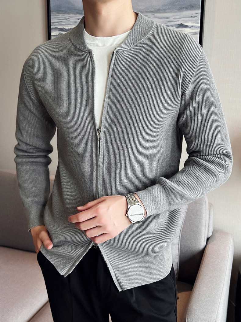 カーディガン メンズ 立体感のある畝編みジップアップカーディガン