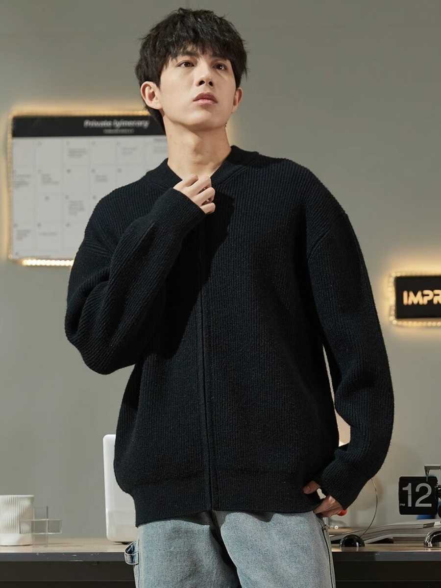 カーディガン メンズ 快適リブ編みジップアップカーディガン