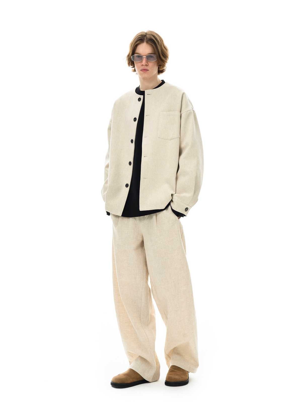 カーディガン メンズ シンプル無地クルーネックカーディガン