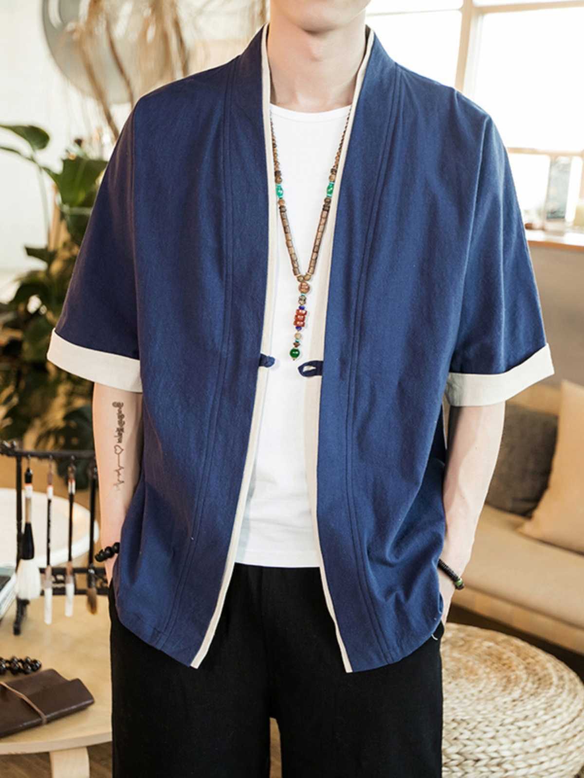 カーディガン メンズ カーディガン メンズ 和風シルエット 半袖カーディガン