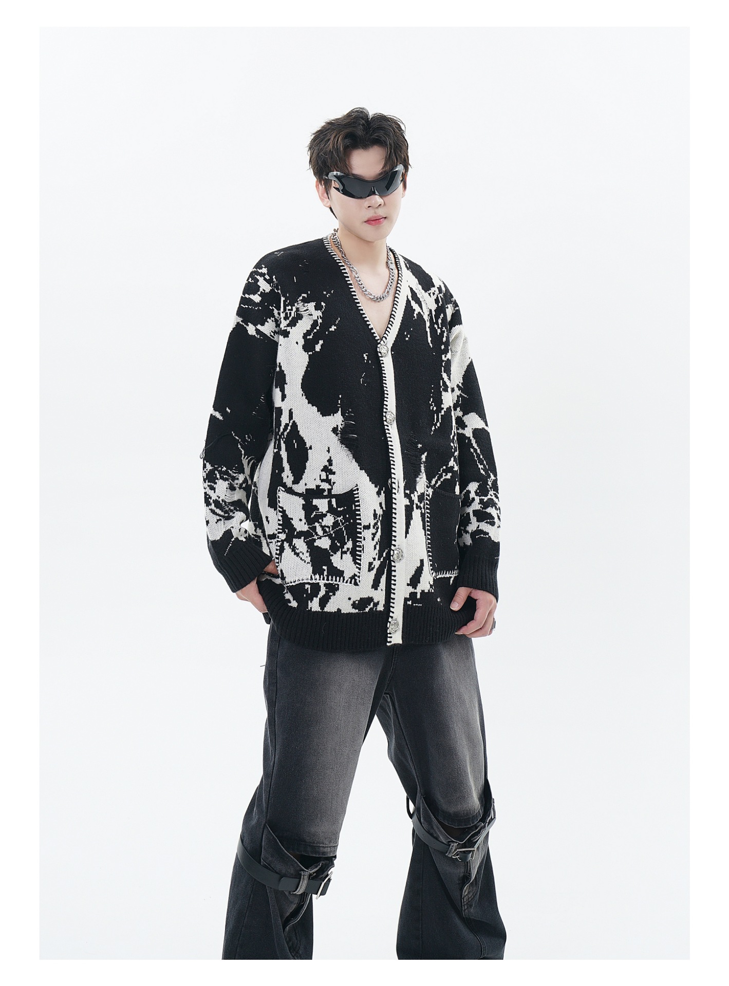 メンズ カーディガン  牛柄パターン ニットカーディガン 男女兼用 秋冬アウター