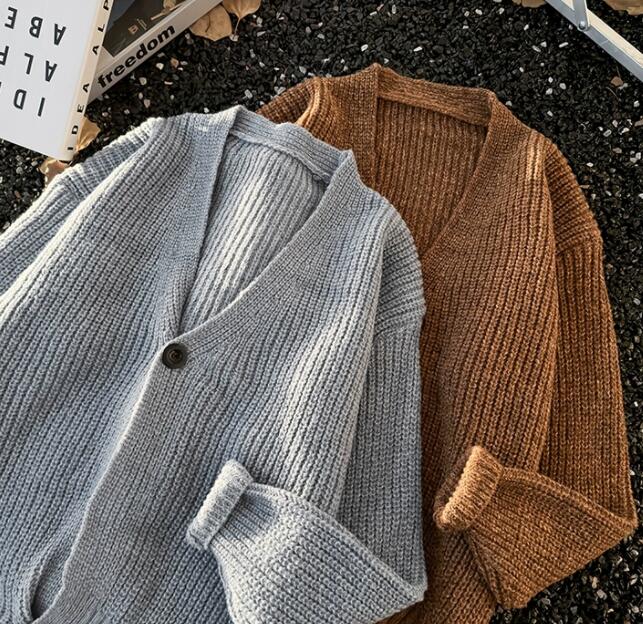 メンズ カーディガン  秋冬ニットカーディガン ブイネック メンズ