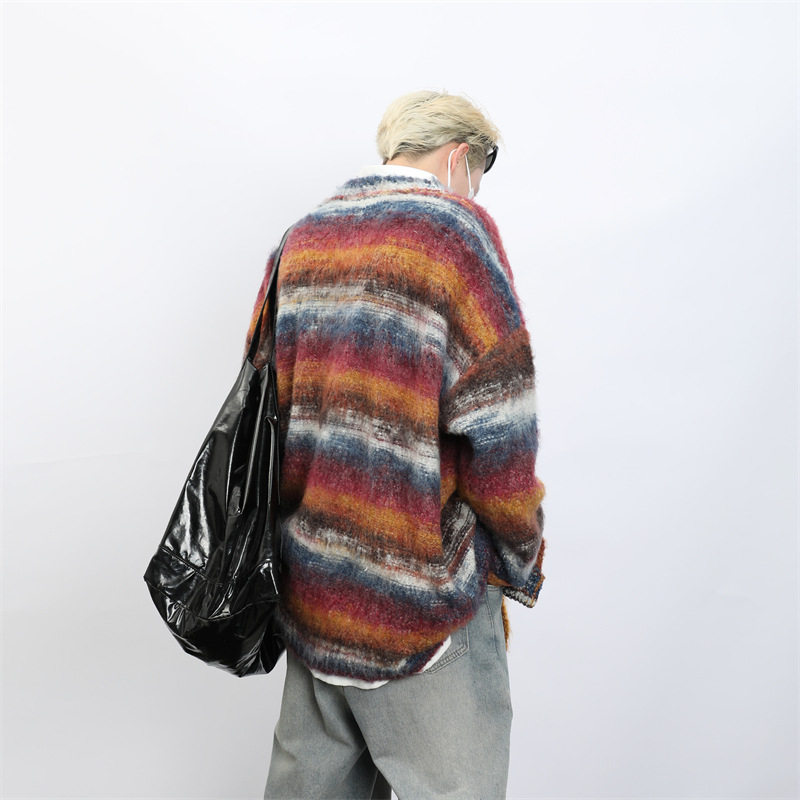 メンズ カーディガン  メンズ マルチボーダー ニットカーディガン