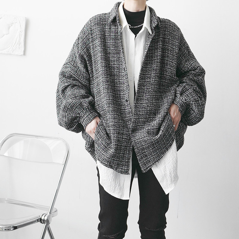 メンズ カーディガン  ツイード調ショールカラーオーバーサイズ羽織