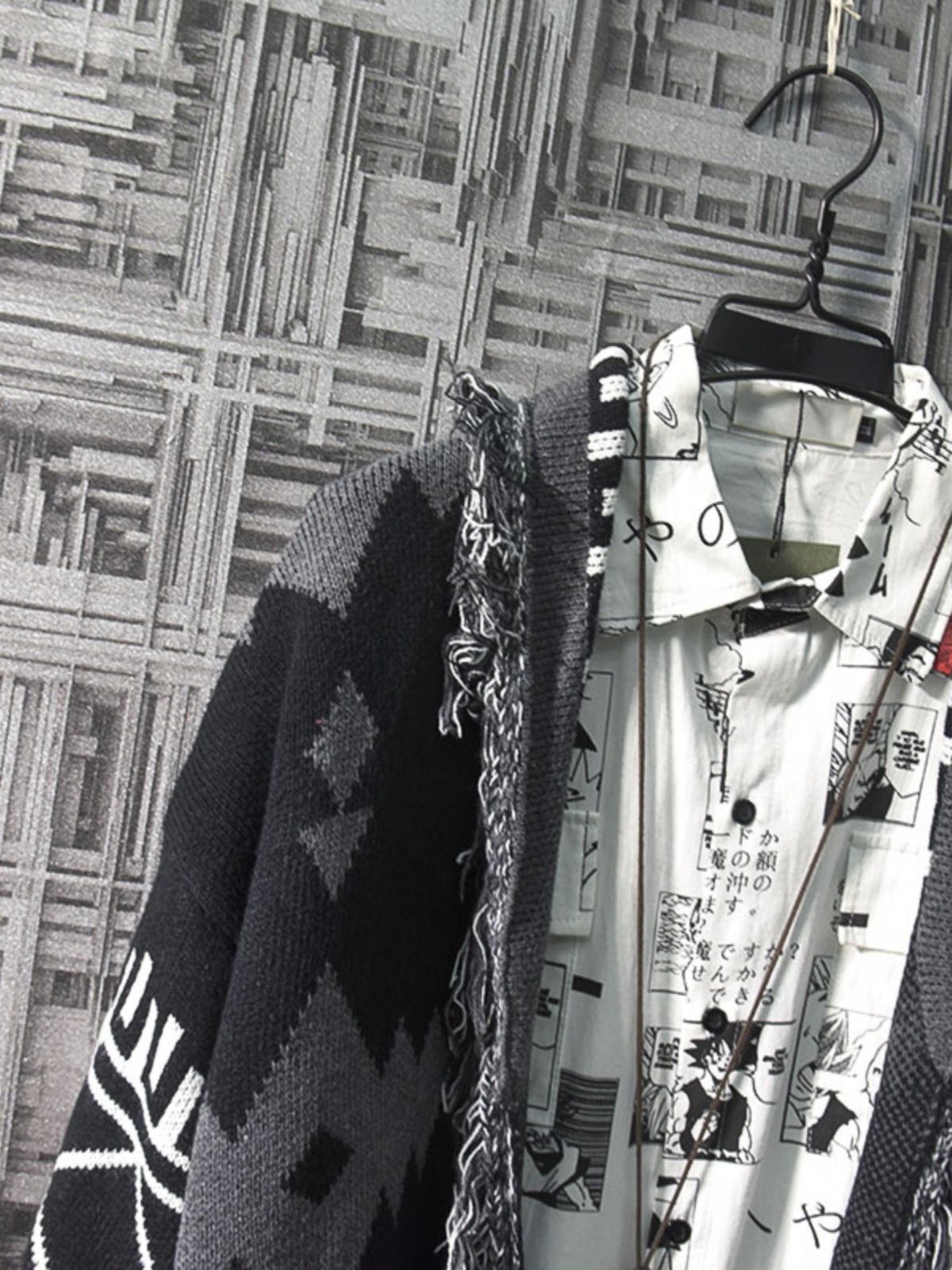 カーディガン メンズ 民族調フリンジニットカーディガン