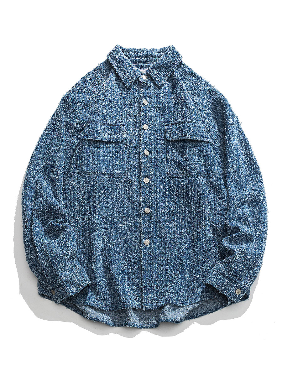 メンズ カーディガン  ボア素材ゆったりシルエット襟付きボタン