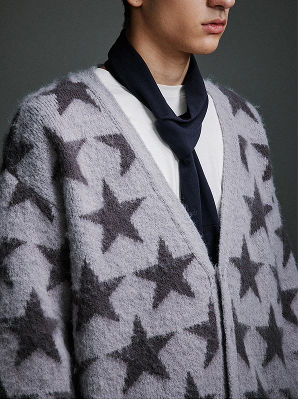 メンズ カーディガン  星柄ニットカーディガン メンズ 秋冬