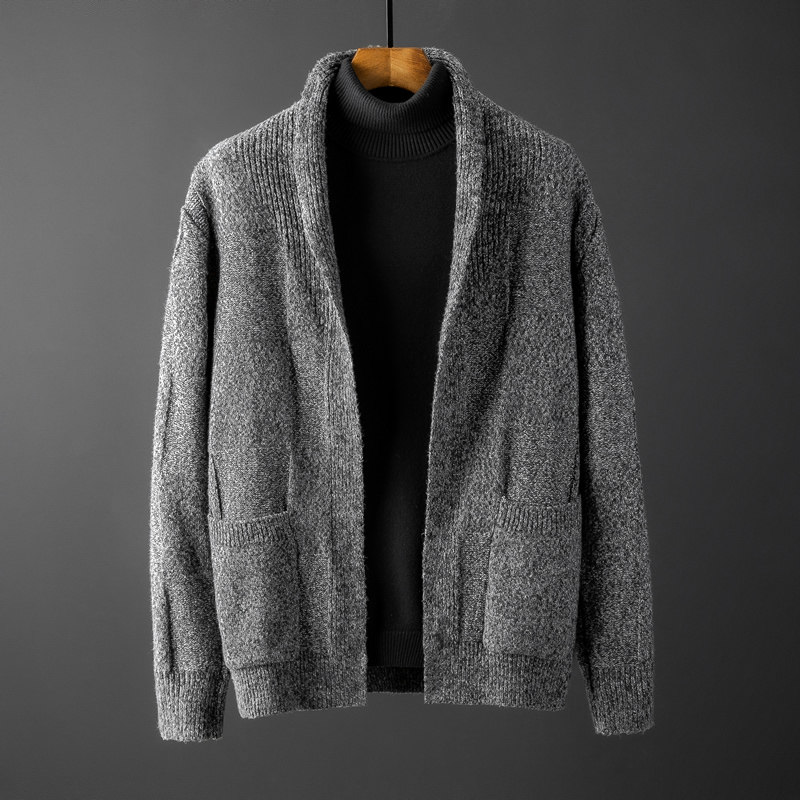 メンズ カーディガン  ショールカラーポケット付きニット