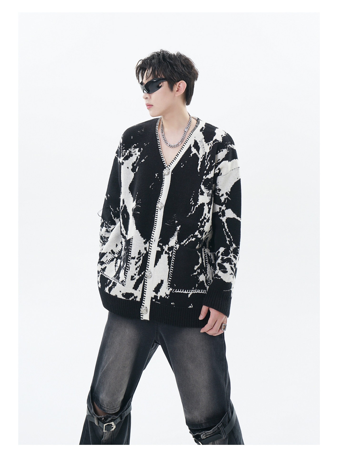 メンズ カーディガン  牛柄パターン ニットカーディガン 男女兼用 秋冬アウター