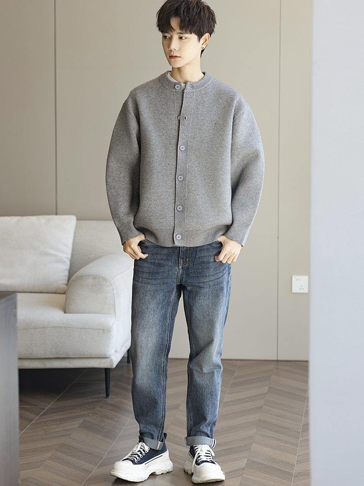 カーディガン メンズ カーディガン メンズ シンプル上質クルーネックカーディガン