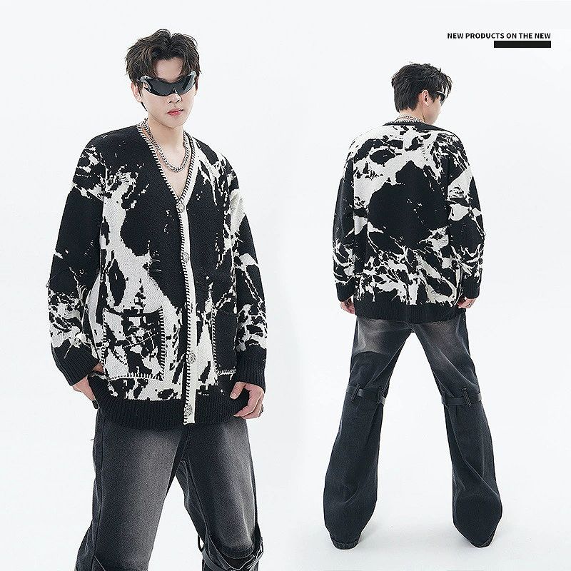 メンズ カーディガン  牛柄パターン ニットカーディガン 男女兼用 秋冬アウター